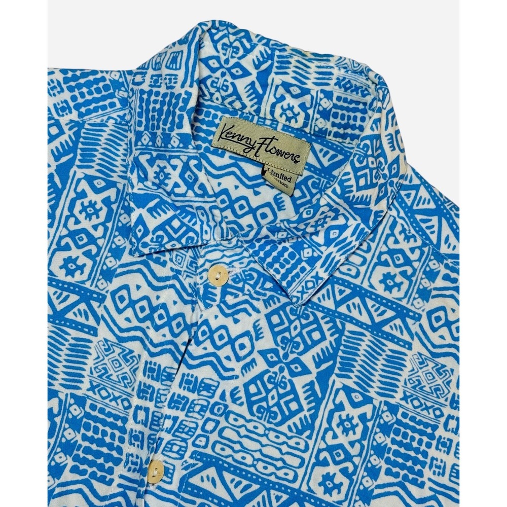 Kenny Flowers Limited Edition Shirt Mens S Blue White Abstract Short Sleeve